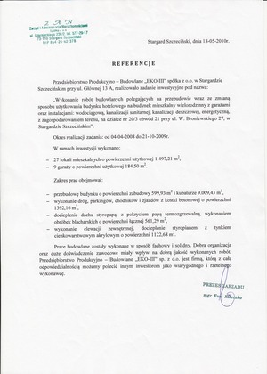 Dokument z referencją od 'ZAN' Zarząd i Administracja Nieruchomościami sp. z o. o.